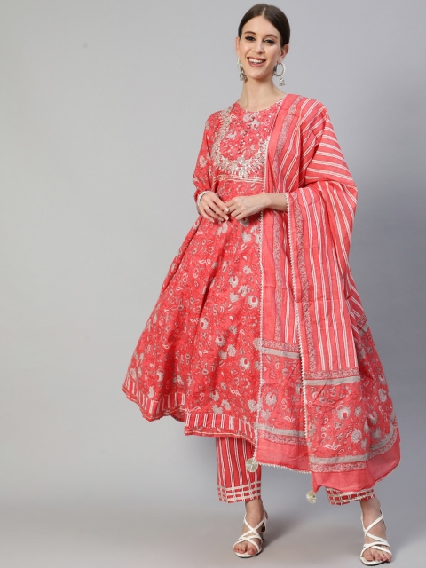 

Ishin Women Pink Ethnic Motifs Printed Pure Cotton Kurti with Trousers & Dupatta