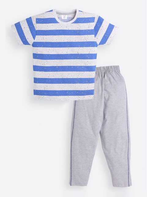 

Todd N Teen Boys Blue & Grey Printed Pure Cotton T-shirt with Trousers