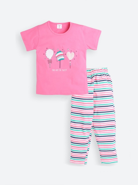 

Todd N Teen Girls Pink & White Cotton Printed Night suit