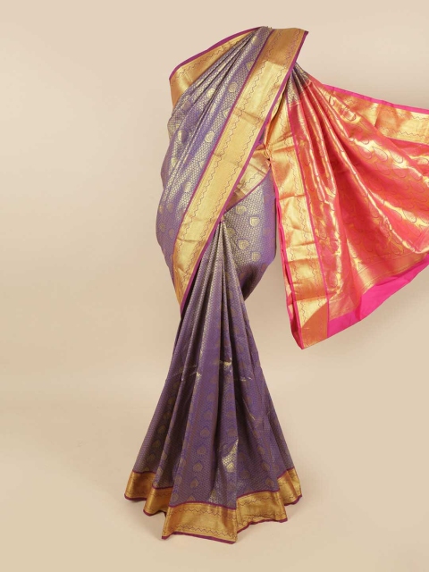 

Pothys Violet & Pink Ethnic Motifs Zari Pure Silk Kanjeevaram Saree