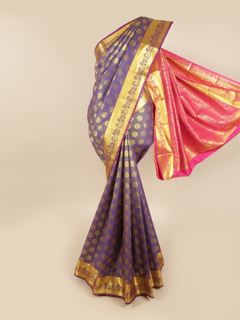

Pothys Violet & Pink Floral Zari Kanjeevaram Pure Silk Saree