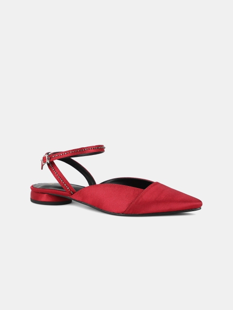 

W The Folksong Collection Women Maroon Solid Ankle Loop Mules