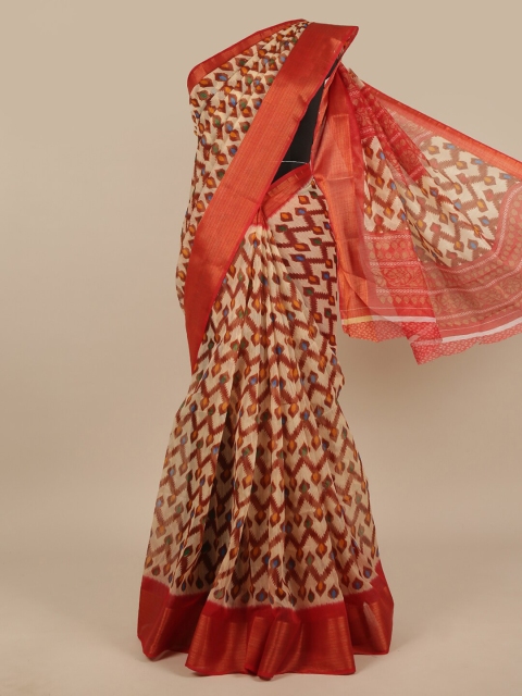 

Pothys Beige & Brown Geometric Printed Saree