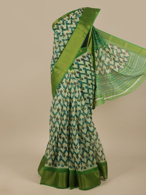 

Pothys Green & White Ethnic Motifs Saree