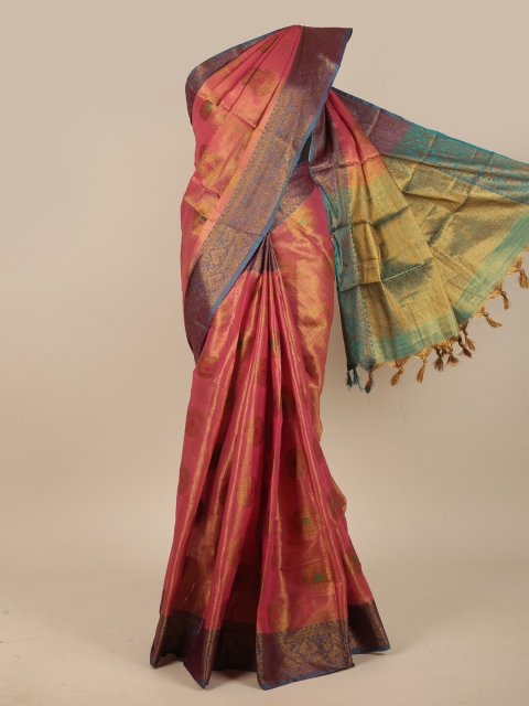 

Pothys Pink & Gold-Toned Woven Design Jute Silk Saree