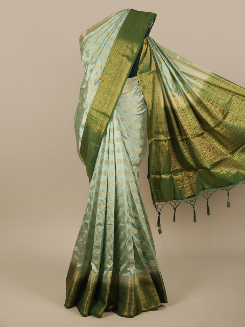 

Pothys Green & Gold-Toned Woven Design Zari Jute Silk Saree