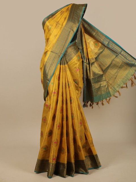 

Pothys Yellow & Gold-Toned Woven Design Jute Silk Saree