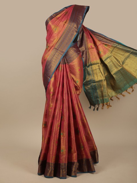 

Pothys Pink & Gold-Toned Floral Zari Jute Silk Saree
