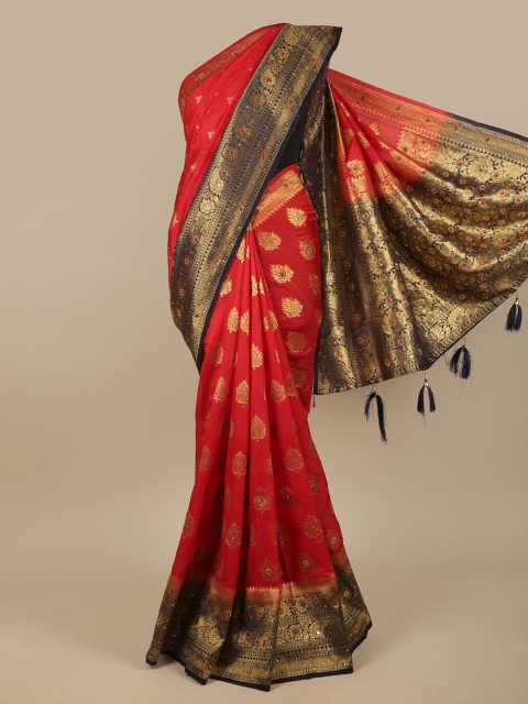 

Pothys Red & Blue Woven Design Jute Silk Saree