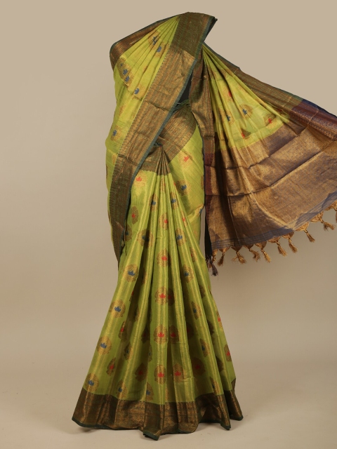 

Pothys Green & Brown Ethnic Motifs Jute Silk Saree