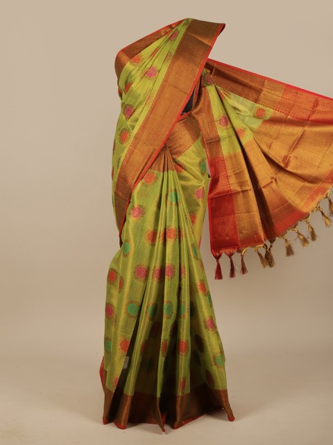 

Pothys Green & Red Woven Design Jute Silk Saree