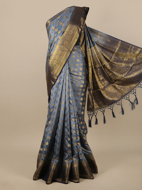 

Pothys Grey & Gold-Toned Ethnic Motifs Jute Silk Saree