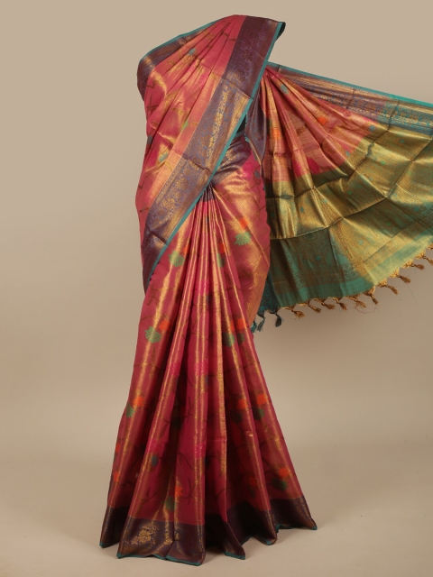 

Pothys Pink & Brown Woven Design Jute Silk Saree