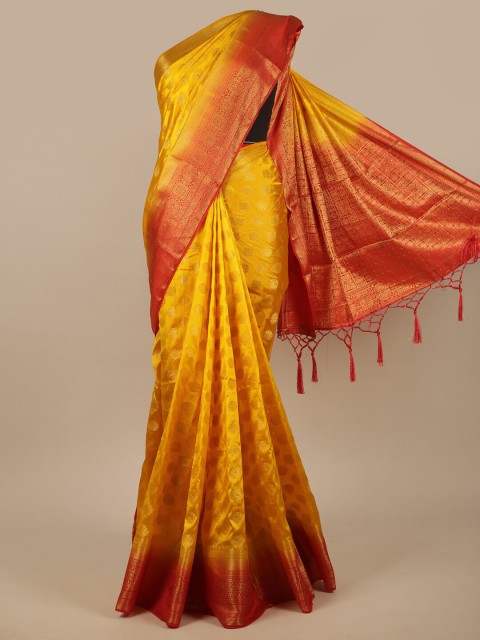 

Pothys Yellow & Red Floral Zari Jute Silk Saree