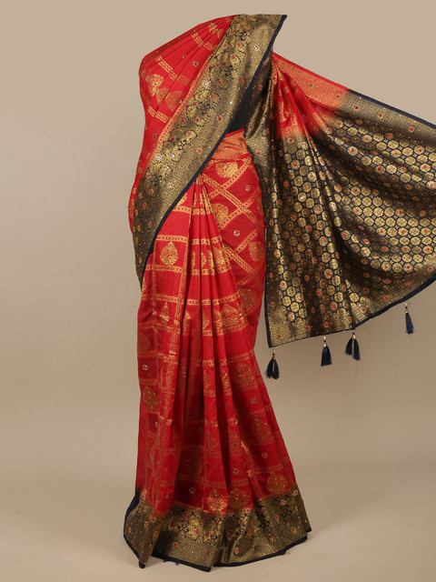 

Pothys Red & Black Woven Design Zari Jute Silk Saree