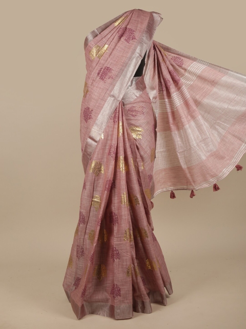 

Pothys Pink & Gold-Toned Floral Printed Zari Saree