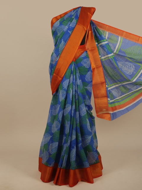 

Pothys Blue & Orange Floral Printed Saree