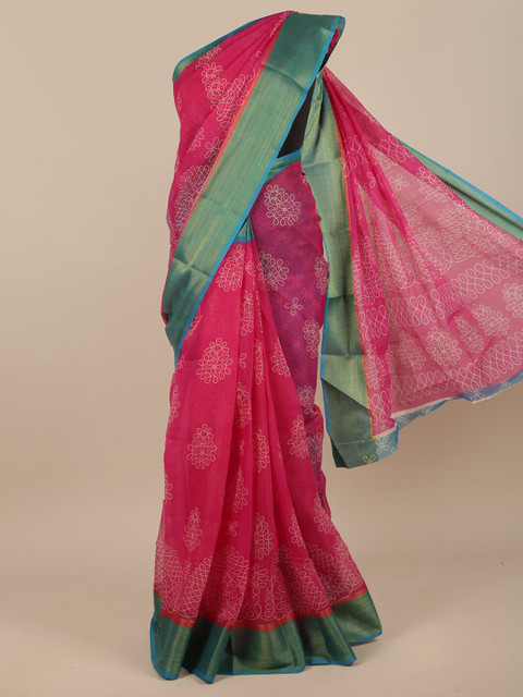

Pothys Pink & Green Floral Zari Saree