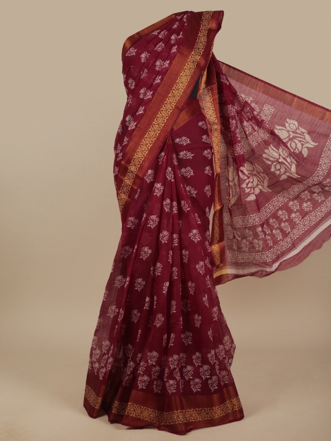 

Pothys Purple & White Ethnic Motifs Printed Zari Saree