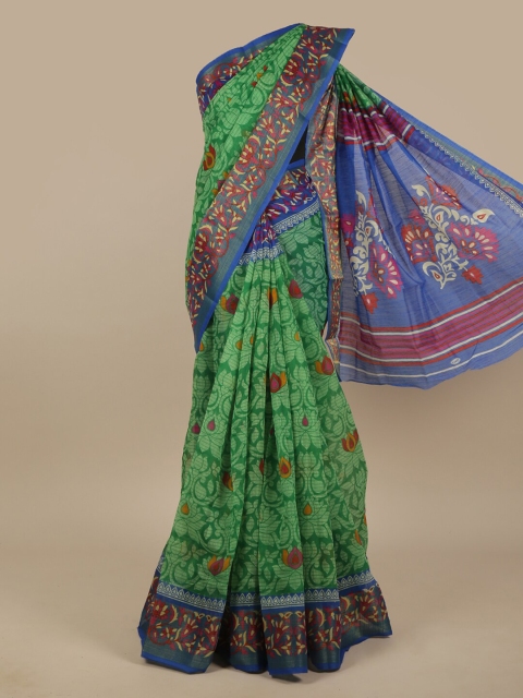 

Pothys Green & Blue Floral Saree