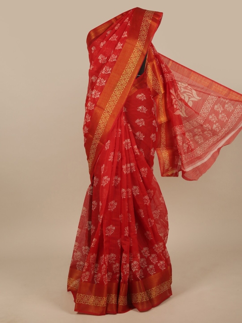 

Pothys Red & Off White Floral Printed Zari Saree