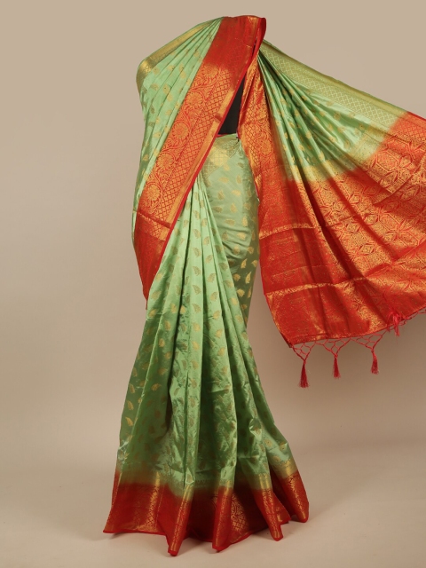 

Pothys Green & Red Floral Zari Jute Silk Saree