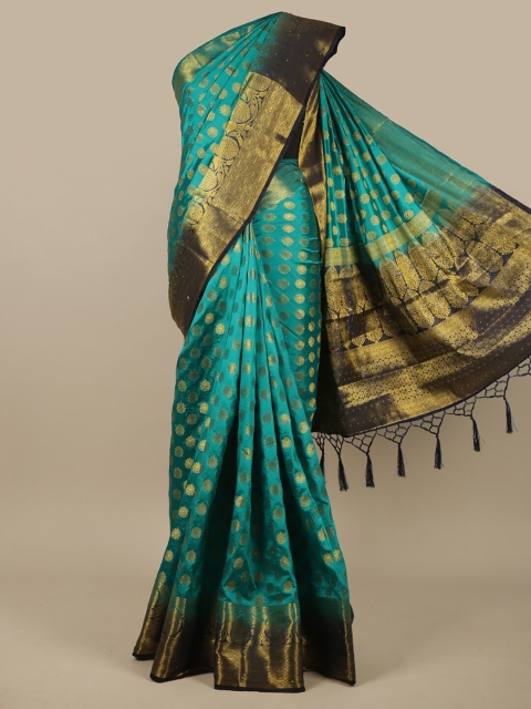 

Pothys Green & Gold-Toned Woven Design Zari Jute Silk Saree