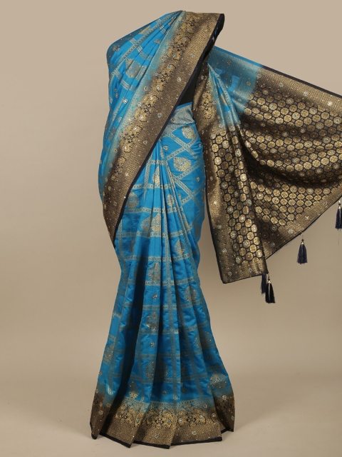 

Pothys Blue & Black Ethnic Motifs Zari Jute Silk Saree