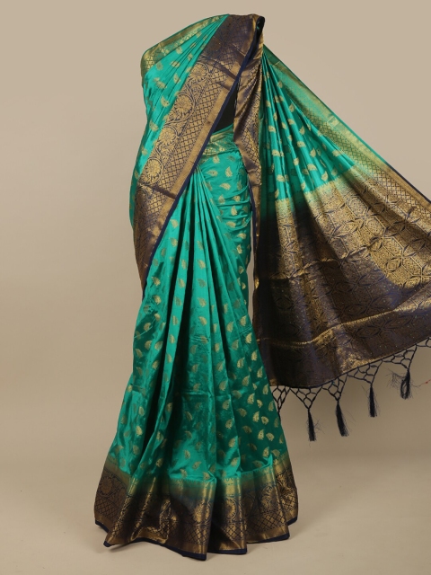 

Pothys Sea Green & Gold-Toned Ethnic Motifs Zari Jute Silk Saree