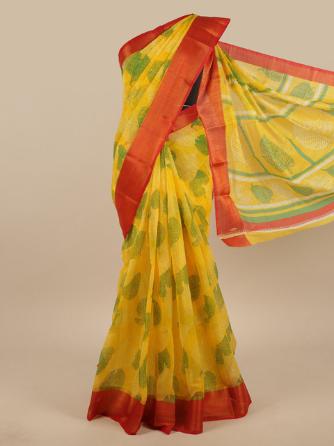 

Pothys Yellow & Green Floral Printed Saree