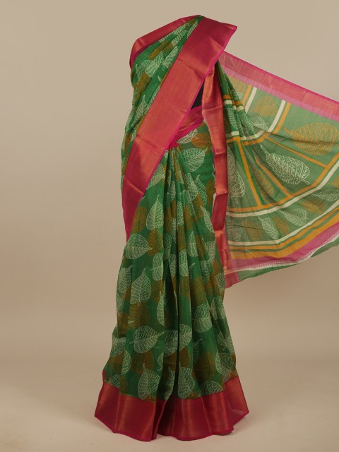 

Pothys Green & Pink Floral Printed Zari Saree