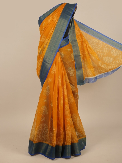 

Pothys Yellow & Blue Ethnic Motifs Printed Saree