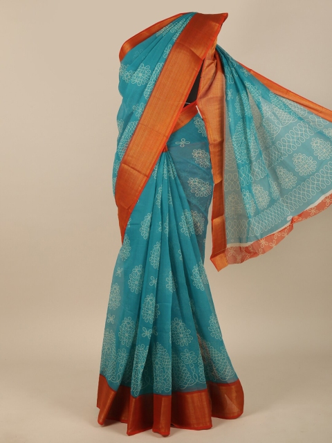 

Pothys Green & Orange Ethnic Motifs Printed Saree
