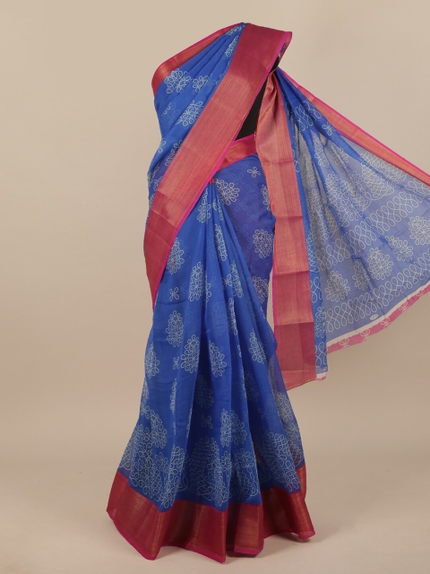 

Pothys Blue & Red Floral Printed Zari Saree