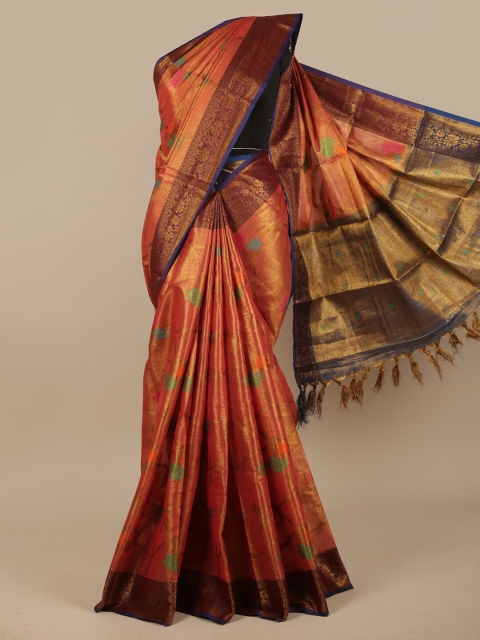 

Pothys Brown & Gold-Toned Floral Jute Silk Saree