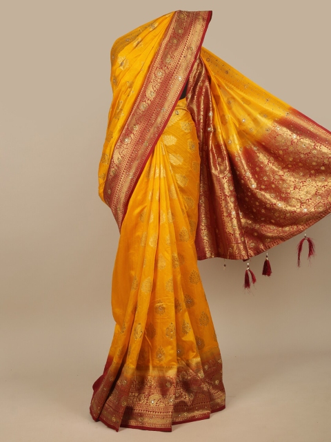 

Pothys Yellow & Red Ethnic Motifs Jute Silk Saree