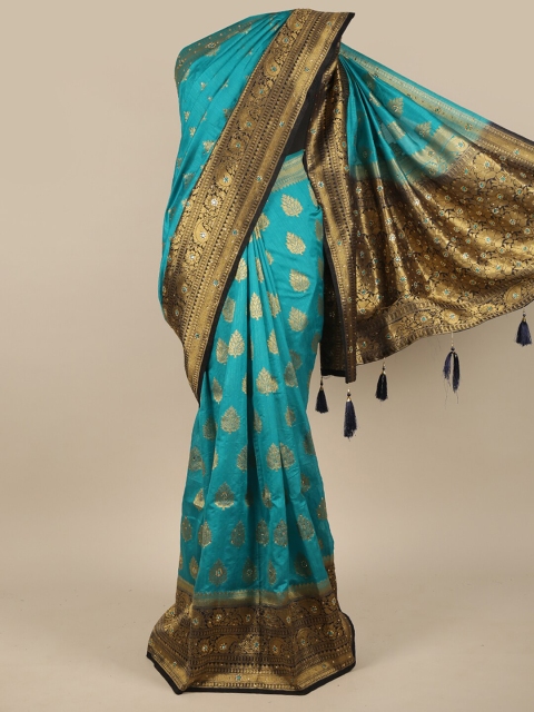 

Pothys Green & Gold-Coloured Ethnic Motifs Zari Jute Silk Saree