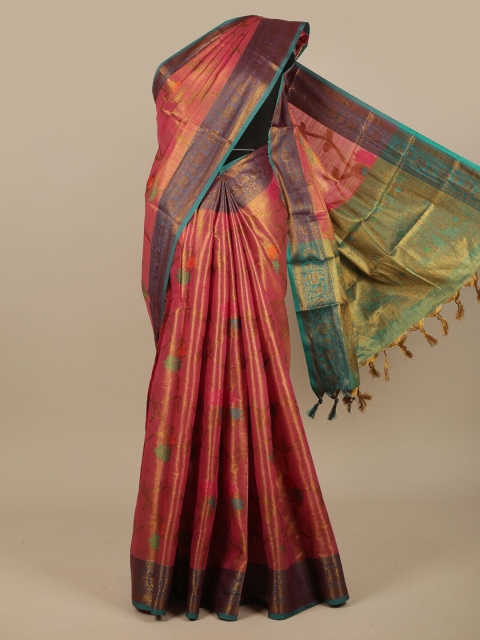 

Pothys Pink & Gold-Toned Floral Zari Jute Silk Saree