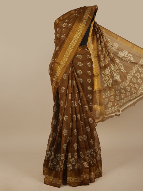 

Pothys Brown & Off White Floral Printed Zari Saree