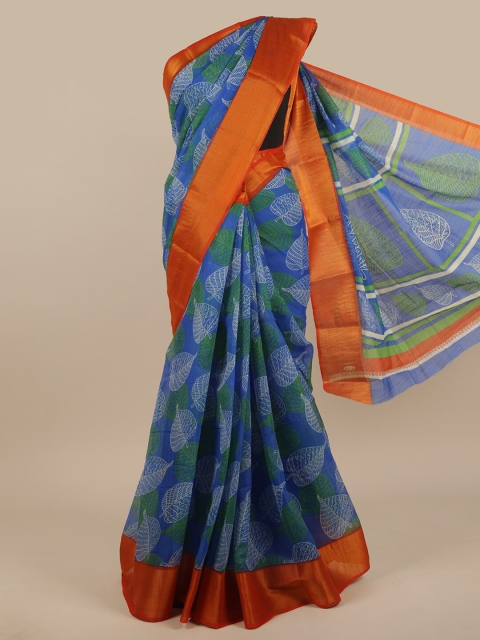 

Pothys Blue & Orange Floral Printed Zari Saree