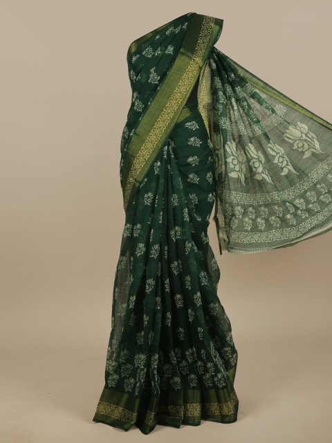 

Pothys Green & Gold-Toned Batik Printed Saree