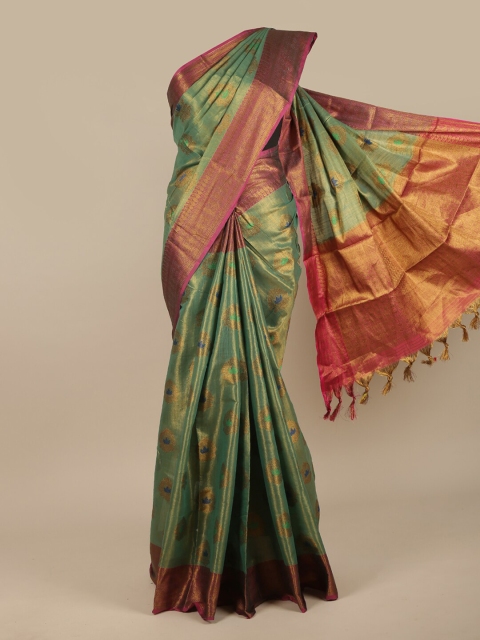 

Pothys Green & Pink Woven Design Zari Jute Silk Saree