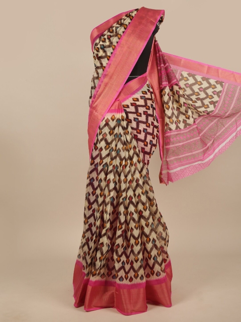 

Pothys Brown & Pink Zari Cotton Blend Saree