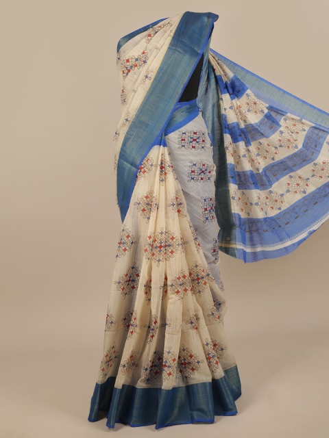 

Pothys Cream-Coloured & Red Floral Printed Zari Saree