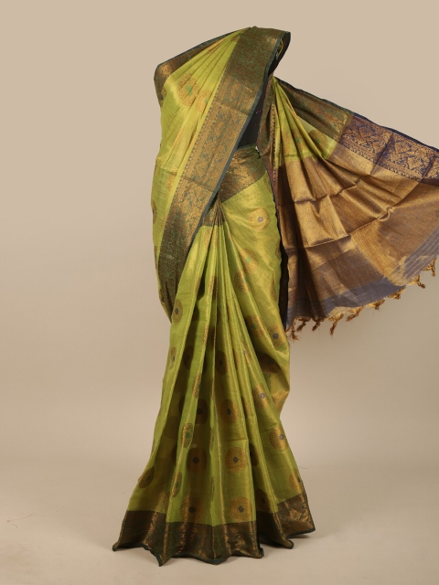 

Pothys Green & Gold-Toned Ethnic Motifs Jute Silk Saree