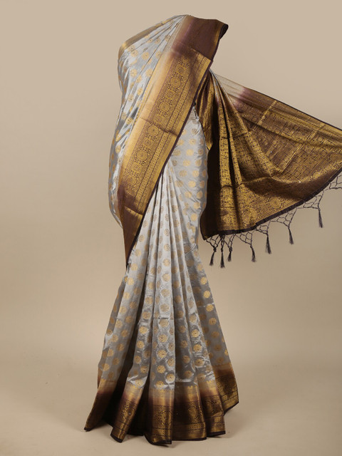 

Pothys Grey & Brown Ethnic Motifs Jute Silk Saree