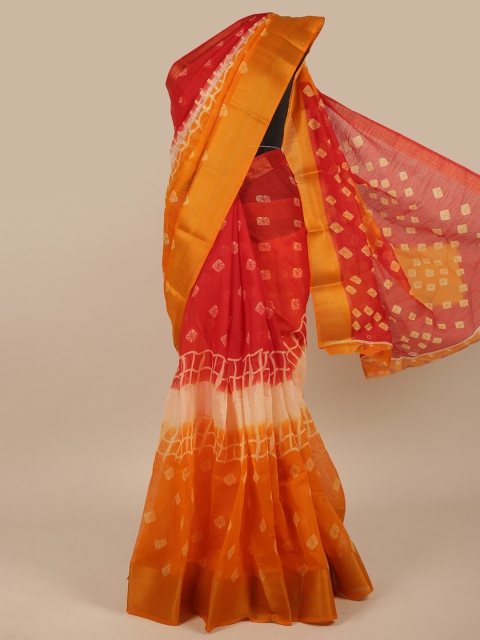 

Pothys Red & Yellow Bandhani Printed Saree