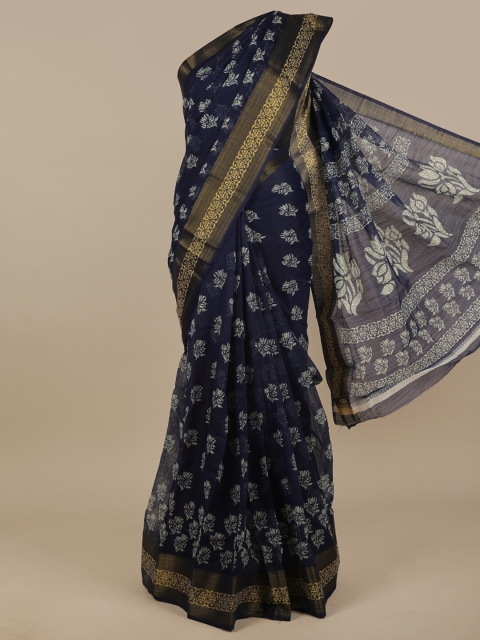 

Pothys Navy Blue & White Floral Cotton Blend Saree