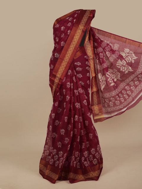 

Pothys Purple & Gold-Toned Floral Zari Cotton Blend Saree