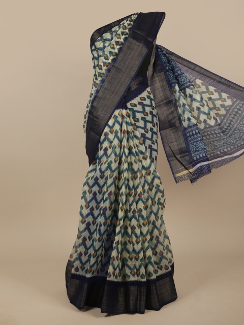 

Pothys Off White & Blue Geometric Printed Saree